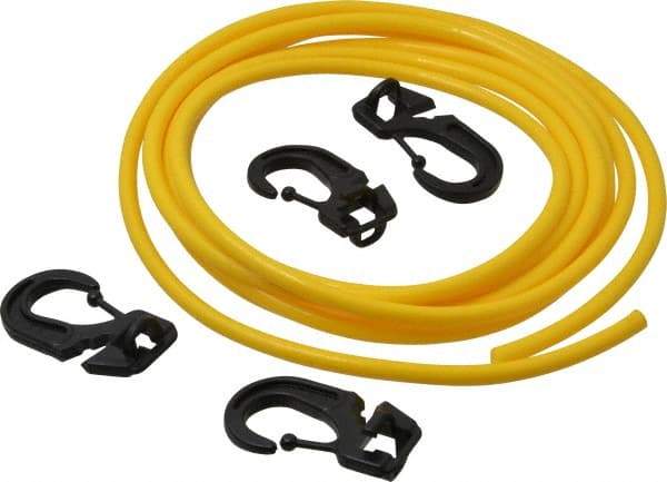 Polyflex - 10' Long x 1/4" Diam, Yellow Tie Down Rope Kit - With 4 Hooks - Eagle Tool & Supply