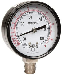 Winters - 2-1/2" Dial, 1/4 Thread, 30-0-150 Scale Range, Pressure Gauge - Lower Connection Mount, Accurate to 3-2-3% of Scale - Eagle Tool & Supply