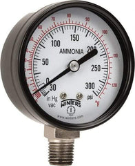 Winters - 2-1/2" Dial, 1/4 Thread, 30-0-300 Scale Range, Pressure Gauge - Lower Connection Mount, Accurate to 3-2-3% of Scale - Eagle Tool & Supply