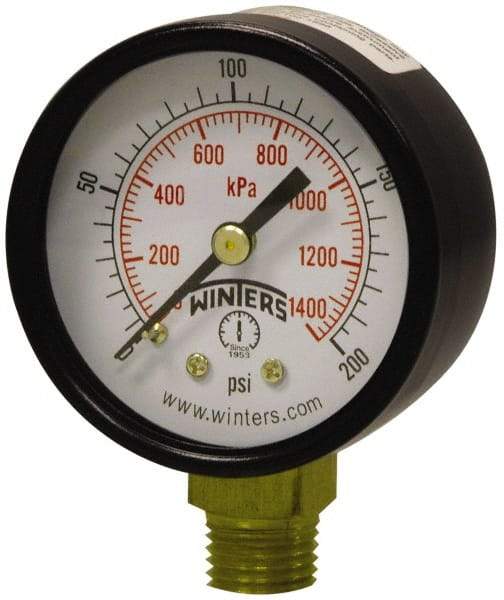 Winters - 2" Dial, 1/4 Thread, 0-160 Scale Range, Pressure Gauge - Lower Connection Mount, Accurate to 3-2-3% of Scale - Eagle Tool & Supply