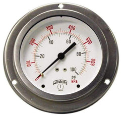 Winters - 2-1/2" Dial, 1/4 Thread, 0-600 Scale Range, Pressure Gauge - Front Flange Panel Mount, Center Back Connection Mount, Accurate to 1.5% of Scale - Eagle Tool & Supply