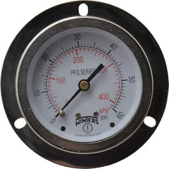 Winters - 2-1/2" Dial, 1/4 Thread, 0-60 Scale Range, Pressure Gauge - Front Flange Panel Mount, Center Back Connection Mount, Accurate to 1.5% of Scale - Eagle Tool & Supply