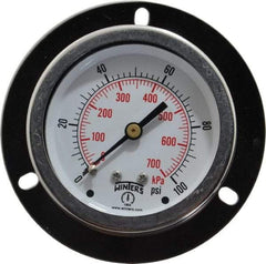 Winters - 2-1/2" Dial, 1/4 Thread, 0-100 Scale Range, Pressure Gauge - Front Flange Panel Mount, Center Back Connection Mount, Accurate to 1.5% of Scale - Eagle Tool & Supply
