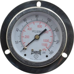 Winters - 2-1/2" Dial, 1/4 Thread, 0-160 Scale Range, Pressure Gauge - Front Flange Panel Mount, Center Back Connection Mount, Accurate to 1.5% of Scale - Eagle Tool & Supply