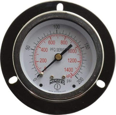Winters - 2-1/2" Dial, 1/4 Thread, 0-200 Scale Range, Pressure Gauge - Front Flange Panel Mount, Center Back Connection Mount, Accurate to 1.5% of Scale - Eagle Tool & Supply