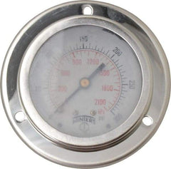 Winters - 2-1/2" Dial, 1/4 Thread, 0-300 Scale Range, Pressure Gauge - Front Flange Panel Mount, Center Back Connection Mount, Accurate to 1.5% of Scale - Eagle Tool & Supply