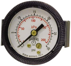 Winters - 2-1/2" Dial, 1/4 Thread, 0-300 Scale Range, Pressure Gauge - U-Clamp Panel Mount, Center Back Connection Mount, Accurate to 2.5% of Scale - Eagle Tool & Supply