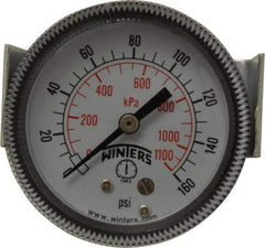 Winters - 2" Dial, 1/8 Thread, 0-160 Scale Range, Pressure Gauge - U-Clamp Panel Mount, Center Back Connection Mount, Accurate to 2.5% of Scale - Eagle Tool & Supply