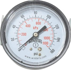 Winters - 2-1/2" Dial, 1/4 Thread, 0-160 Scale Range, Pressure Gauge - U-Clamp Panel Mount, Center Back Connection Mount, Accurate to 2.5% of Scale - Eagle Tool & Supply