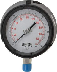 Winters - 4-1/2" Dial, 1/2 Thread, 0-30 Scale Range, Pressure Gauge - Lower Connection Mount, Accurate to 0.5% of Scale - Eagle Tool & Supply
