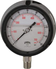 Winters - 4-1/2" Dial, 1/2 Thread, 0-100 Scale Range, Pressure Gauge - Lower Connection Mount, Accurate to 0.5% of Scale - Eagle Tool & Supply