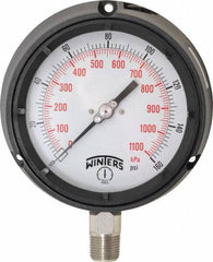 Winters - 4-1/2" Dial, 1/2 Thread, 0-160 Scale Range, Pressure Gauge - Lower Connection Mount, Accurate to 0.5% of Scale - Eagle Tool & Supply