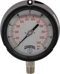 Winters - 4-1/2" Dial, 1/2 Thread, 0-160 Scale Range, Pressure Gauge - Lower Connection Mount, Accurate to 0.5% of Scale - Eagle Tool & Supply