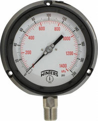 Winters - 4-1/2" Dial, 1/2 Thread, 0-200 Scale Range, Pressure Gauge - Lower Connection Mount, Accurate to 0.5% of Scale - Eagle Tool & Supply