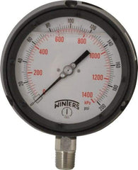 Winters - 4-1/2" Dial, 1/2 Thread, 0-200 Scale Range, Pressure Gauge - Lower Connection Mount, Accurate to 0.5% of Scale - Eagle Tool & Supply