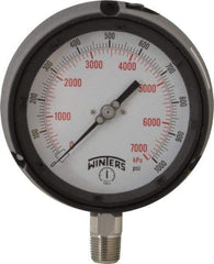 Winters - 4-1/2" Dial, 1/2 Thread, 0-1,000 Scale Range, Pressure Gauge - Lower Connection Mount, Accurate to 0.5% of Scale - Eagle Tool & Supply