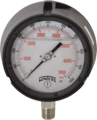 Winters - 4-1/2" Dial, 1/2 Thread, 0-1,000 Scale Range, Pressure Gauge - Lower Connection Mount, Accurate to 0.5% of Scale - Eagle Tool & Supply