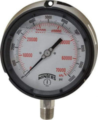 Winters - 4-1/2" Dial, 1/2 Thread, 0-10,000 Scale Range, Pressure Gauge - Lower Connection Mount, Accurate to 0.5% of Scale - Eagle Tool & Supply