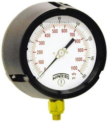 Winters - 4-1/2" Dial, 1/4 Thread, 0-300 Scale Range, Pressure Gauge - Lower Connection Mount, Accurate to 0.5% of Scale - Eagle Tool & Supply