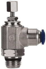 Value Collection - 3/8" Pipe, Angled Miniature Needle Valve - Buna Seal, Male x Push to Connect Ends, Nickel Plated Brass Valve, 145 Max psi - Eagle Tool & Supply