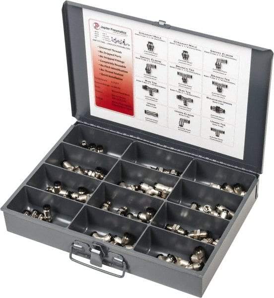 Value Collection - 36 Piece, Push to Connect Fitting Kit - Mixed Universal Threads, 10mm Tube - Eagle Tool & Supply