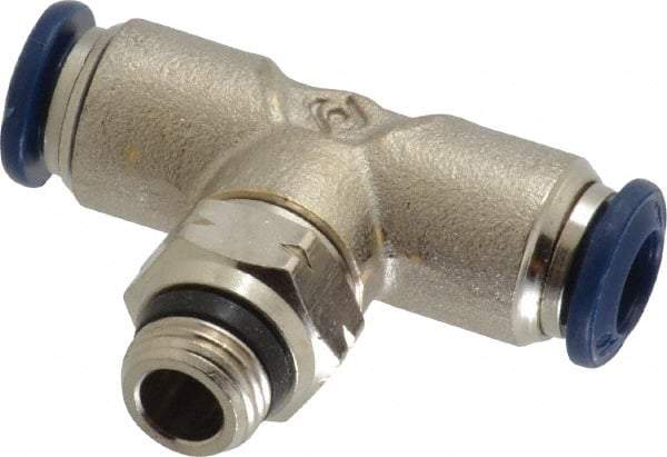 Value Collection - 1/4" Outside Diam, 1/8 Universal, Nickel Plated Brass Push-to-Connect Tube Male Swivel Branch Tee - 250 Max psi, Tube to Universal Thread Connection, Buna O-Ring - Eagle Tool & Supply