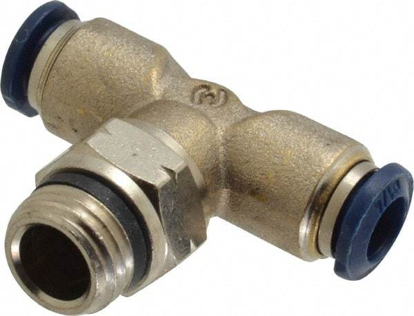 Value Collection - 1/4" Outside Diam, 1/4 Universal, Nickel Plated Brass Push-to-Connect Tube Male Swivel Branch Tee - 250 Max psi, Tube to Universal Thread Connection, Buna O-Ring - Eagle Tool & Supply