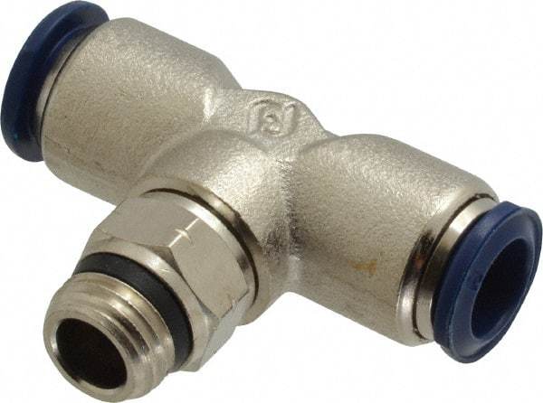 Value Collection - 3/8" Outside Diam, 1/4 Universal, Nickel Plated Brass Push-to-Connect Tube Male Swivel Branch Tee - 250 Max psi, Tube to Universal Thread Connection, Buna O-Ring - Eagle Tool & Supply