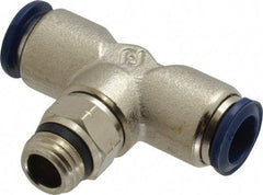 Value Collection - 3/8" Outside Diam, 1/4 Universal, Nickel Plated Brass Push-to-Connect Tube Male Swivel Branch Tee - 250 Max psi, Tube to Universal Thread Connection, Buna O-Ring - Eagle Tool & Supply