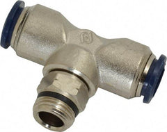 Value Collection - 1/2" Outside Diam, 3/8 Universal, Nickel Plated Brass Push-to-Connect Tube Male Swivel Branch Tee - 250 Max psi, Tube to Universal Thread Connection, Buna O-Ring - Eagle Tool & Supply
