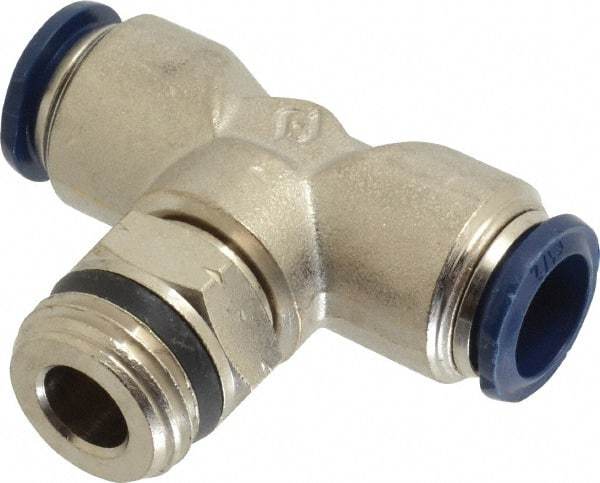 Value Collection - 1/2" Outside Diam, 1/2 Universal, Nickel Plated Brass Push-to-Connect Tube Male Swivel Branch Tee - 250 Max psi, Tube to Universal Thread Connection, Buna O-Ring - Eagle Tool & Supply