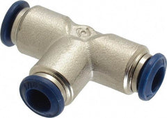 Value Collection - 1/4" Outside Diam, Nickel Plated Brass Push-to-Connect Tube Union Tee - 250 Max psi, Tube to Tube Connection, Buna O-Ring - Eagle Tool & Supply