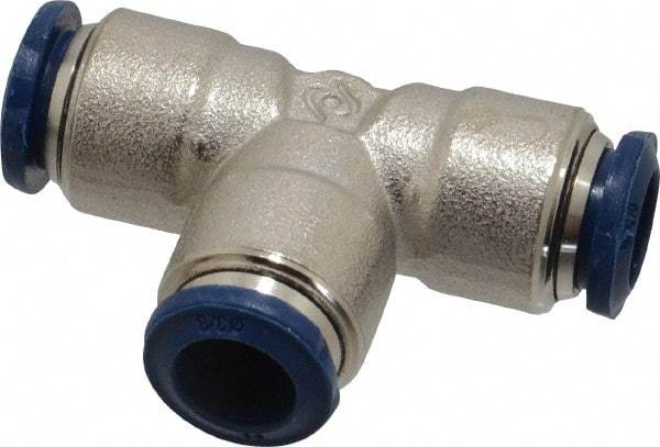 Value Collection - 3/8" Outside Diam, Nickel Plated Brass Push-to-Connect Tube Union Tee - 250 Max psi, Tube to Tube Connection, Buna O-Ring - Eagle Tool & Supply