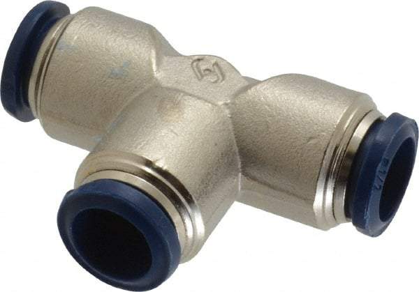 Value Collection - 1/2" Outside Diam, Nickel Plated Brass Push-to-Connect Tube Union Tee - 250 Max psi, Tube to Tube Connection, Buna O-Ring - Eagle Tool & Supply