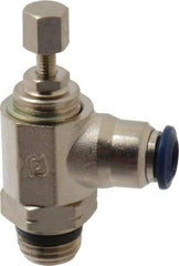 Value Collection - 1/4" Pipe, Angled Miniature Needle Valve - Buna Seal, Male x Push to Connect Ends, Nickel Plated Brass Valve, 145 Max psi - Eagle Tool & Supply