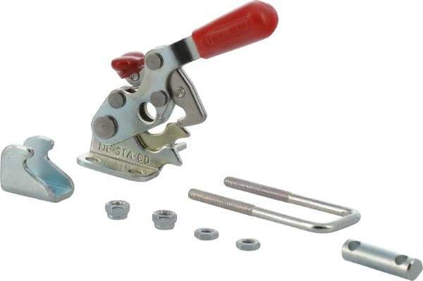 De-Sta-Co - 360 Lb Capacity, Horizontal, U Hook, Flanged Base, Carbon Steel Pull Action Latch Clamp - 1.17" Drawing Movement, 4-1/4" OAL, Threaded U Hook, Straight Handle - Eagle Tool & Supply