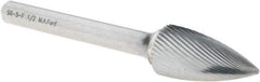 M.A. Ford - 1/2" Cut Diam, 1/4" Shank Diam, Tree Head Double Cut Burr - Carbide, Point End, 1" LOC, 3" OAL - Eagle Tool & Supply