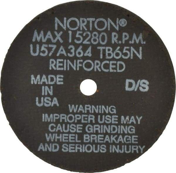 Norton - 4" 36 Grit Aluminum Oxide Cutoff Wheel - 1/16" Thick, 3/8" Arbor, 19,100 Max RPM, Use with Die Grinders - Eagle Tool & Supply