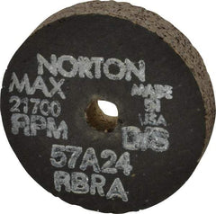Norton - 2-1/2" Diam x 3/8" Hole x 1/2" Thick, R Hardness, 24 Grit Surface Grinding Wheel - Aluminum Oxide, Type 1, Very Coarse Grade, 21,700 Max RPM, No Recess - Eagle Tool & Supply