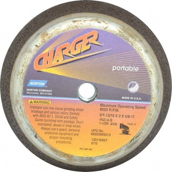 Norton - 6" Diam, 2" Overall Thickness, 16 Grit, Type 11 Tool & Cutter Grinding Wheel - Very Coarse Grade, Zirconia Alumina, Q Hardness, 6,000 RPM - Eagle Tool & Supply