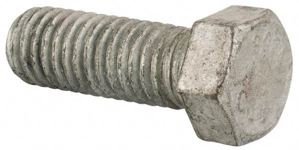 Value Collection - 7/16-14 Thread, 1-1/4" Length Under Head, Steel Hex Head Bolt - Hot Dipped Galvanized Coated, UNC Thread, ASTM A307, Grade 2 - Eagle Tool & Supply