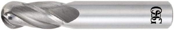 OSG - 25mm Diam, 38mm LOC, 4 Flute Solid Carbide Ball End Mill - Uncoated, Single End, 102mm OAL, 102mm Shank Diam, Spiral Flute - Eagle Tool & Supply