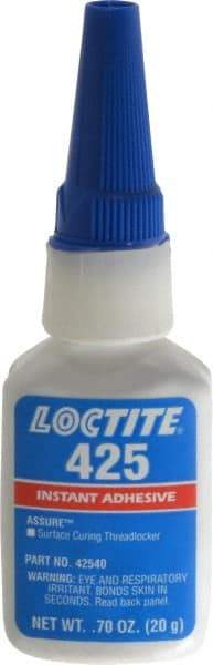 Loctite - 20gr. Bottle, Blue, Low Strength Liquid Threadlocker - Series 425, 24 hr Full Cure Time - Eagle Tool & Supply