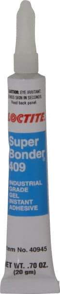 Loctite - 0.70 oz Tube Clear Instant Adhesive - Series 409, 75 sec Working Time, 24 hr Full Cure Time, Bonds to Metal, Plastic & Rubber - Eagle Tool & Supply