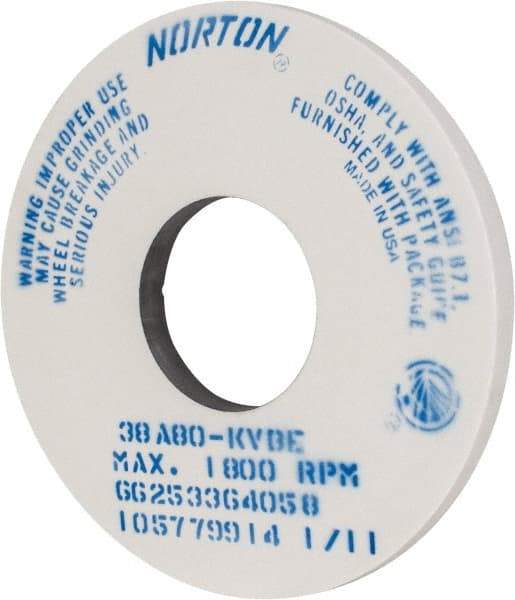 Norton - 14" Diam x 5" Hole x 1" Thick, K Hardness, 80 Grit Surface Grinding Wheel - Aluminum Oxide, Type 1, Medium Grade, 1,800 Max RPM, Vitrified Bond, No Recess - Eagle Tool & Supply