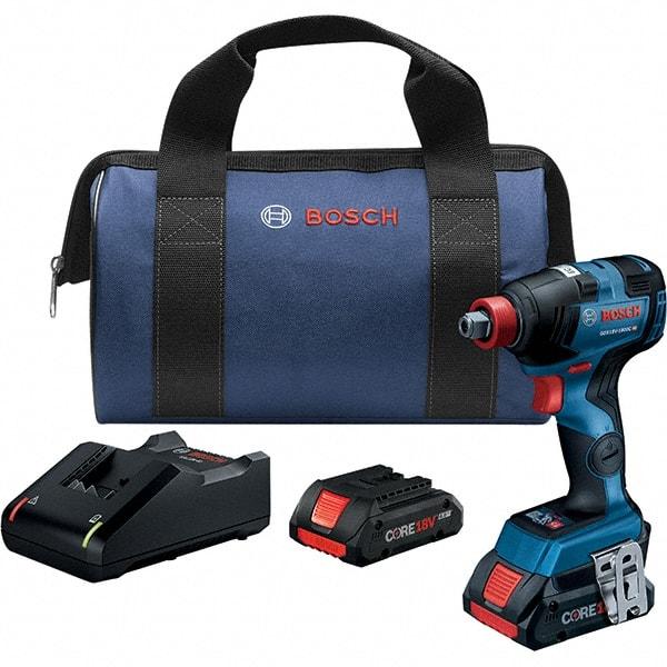 Bosch - 18 Volt, 1/4" Drive, 1,800 In/Lb Torque, Cordless Impact Driver - Pistol Grip Handle, 1100, 2300, 3400 RPM, 2 Lithium-Ion Batteries Included - Eagle Tool & Supply