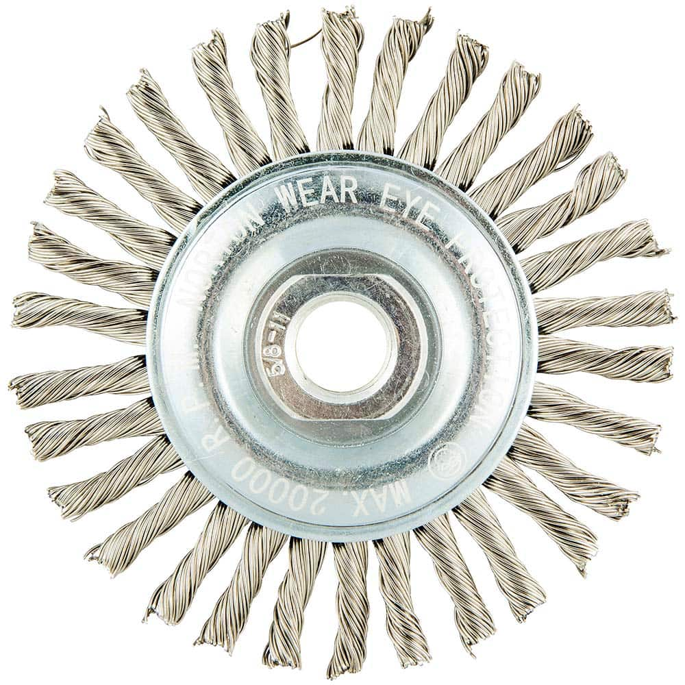 Norton - 4" OD, 5/8-11 Arbor Hole, Standard Twist Knot Stainless Steel Wheel Brush - Eagle Tool & Supply