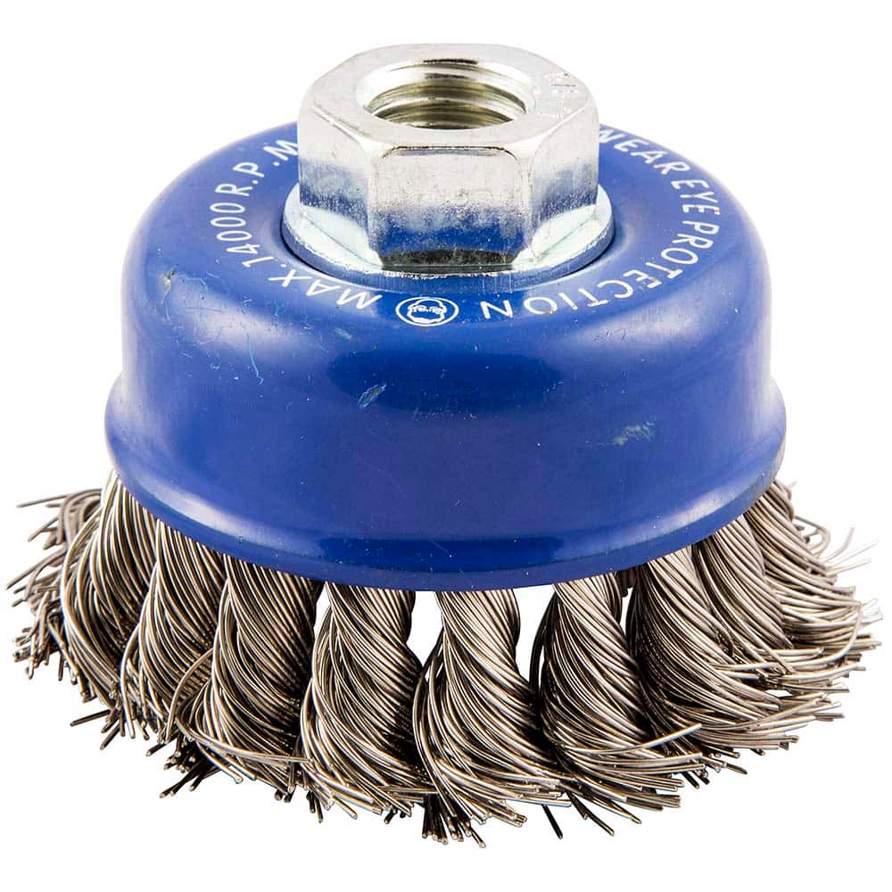 Norton - 2-3/4" Diam 5/8-11 Threaded Arbor Stainless Steel Fill Cup Brush - Eagle Tool & Supply