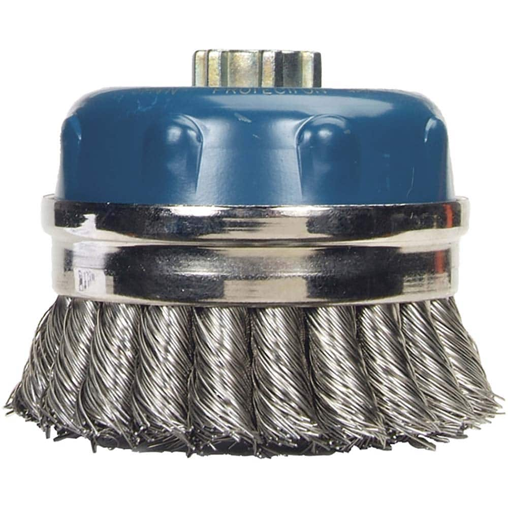 Norton - 4" Diam 5/8-11 Threaded Arbor Stainless Steel Fill Cup Brush - Eagle Tool & Supply