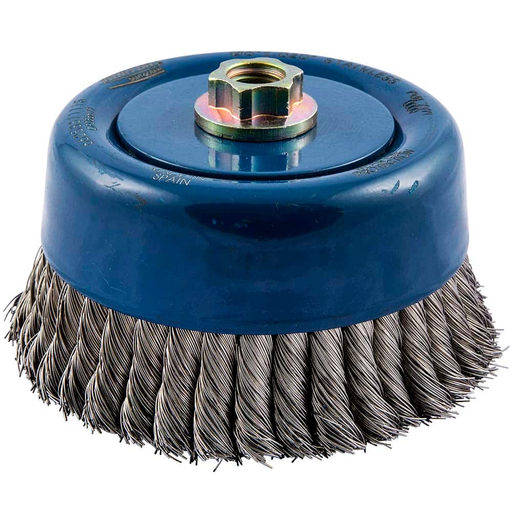 Norton - 6" Diam 5/8-11 Threaded Arbor Stainless Steel Fill Cup Brush - Eagle Tool & Supply